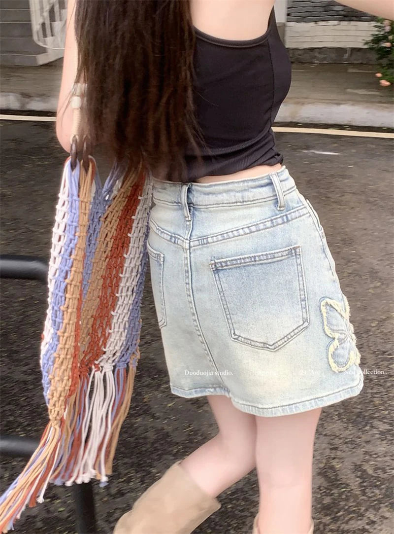Vintage Butterfly Denim Skirt