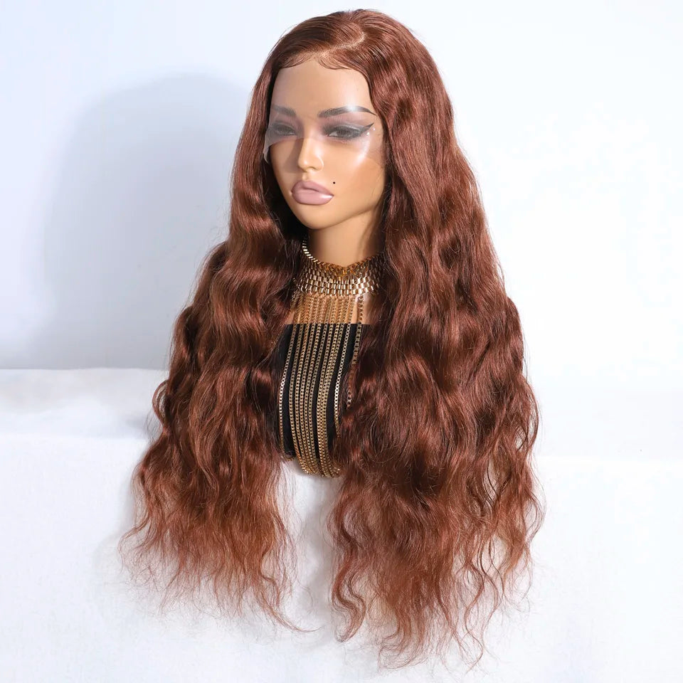 Long Brown Wavy Lace Frontal 100% Human Hair Wigs For Women Brazilian Remy Hair Colored Body Wave Glueless Wigs