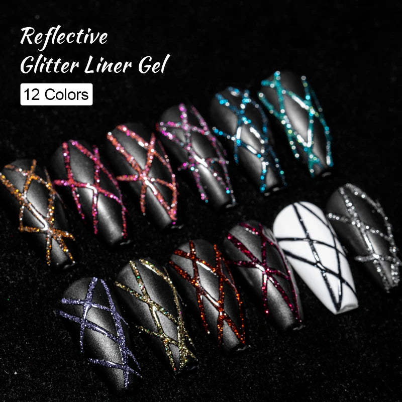 2/4/6pcs Reflective Glitter Liner Gel Nail Polish Set