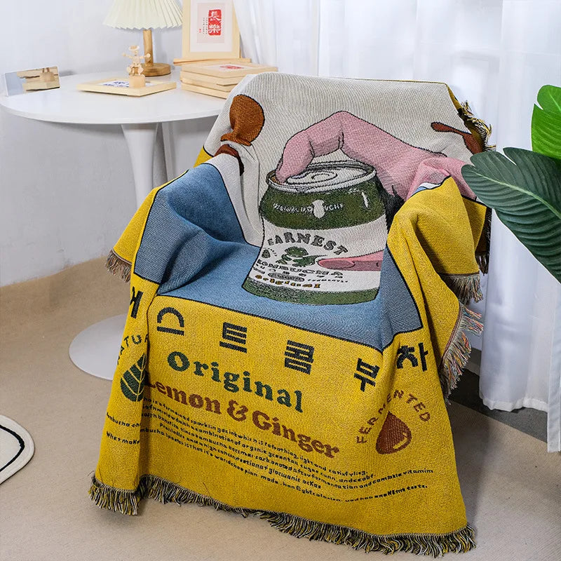 Ins Kombucha Illustration Cartoon Throw Blanket