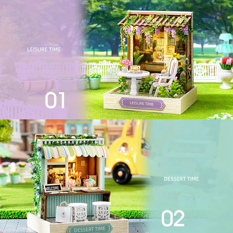 Wooden Miniature Doll House DIY Handmade Assembly Model Building Kit With Dust Cover