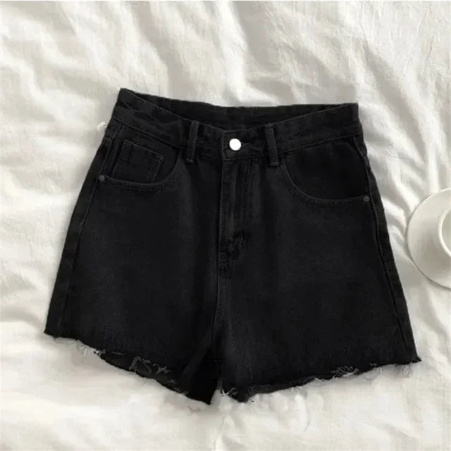 High Waisted Raw Edge Denim Shorts