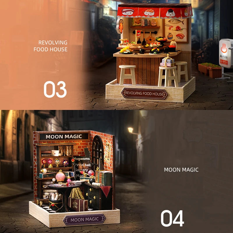 Wooden Miniature Doll House DIY Handmade Assembly Model Building Kit With Dust Cover