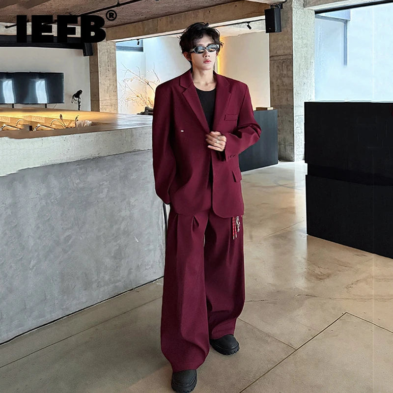 Two-Piece Single Breasted Casual Shoulder Pad Blazer Straight Suit