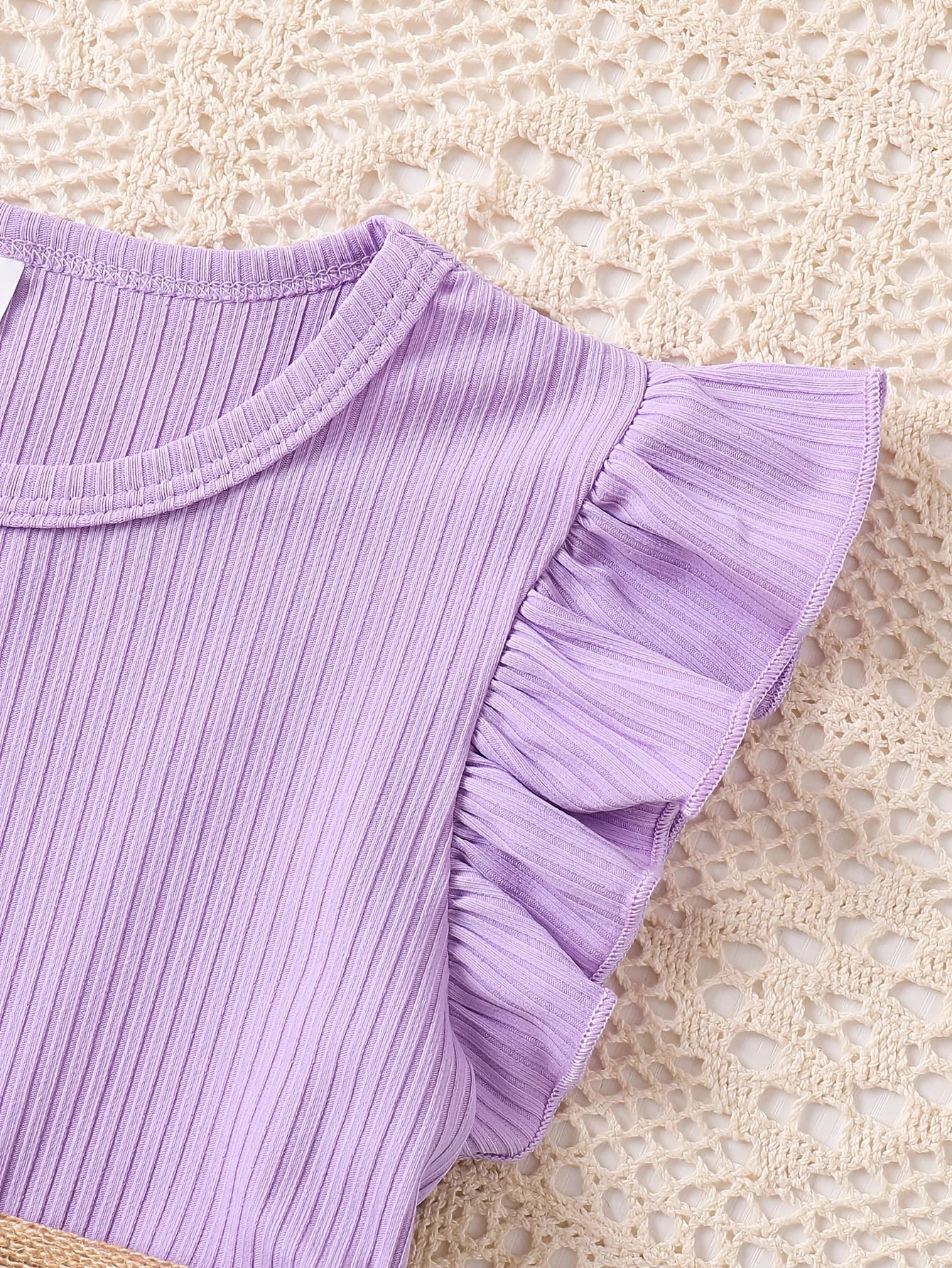 Purple White Patchwork Floral Ruffle Sleeve Dress