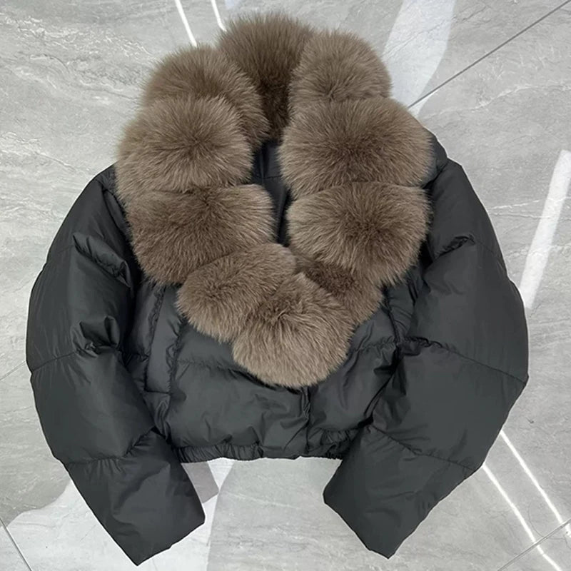 Street Faux Fur Collar Cropped Coat