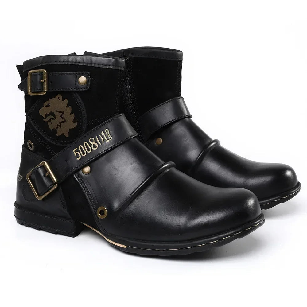 Metal Buckle Zipper Motorcycle Boots