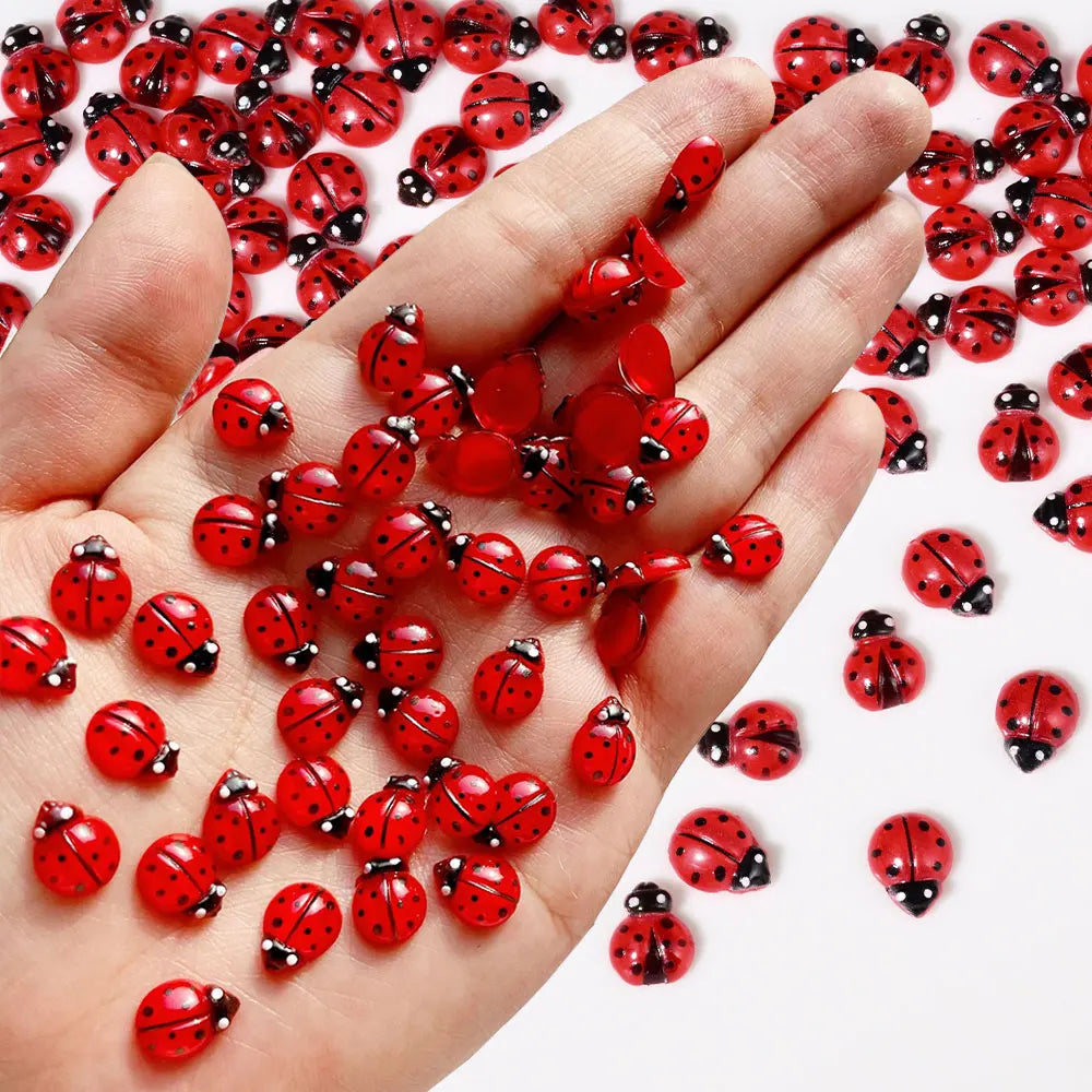50Pcs Cute Insect Ladybug Nail Charms 3D Resin Ladybugs Nail Art Rhinestones 8*10mm Summer Manicure Decoration Ladybug DIY FT5*
