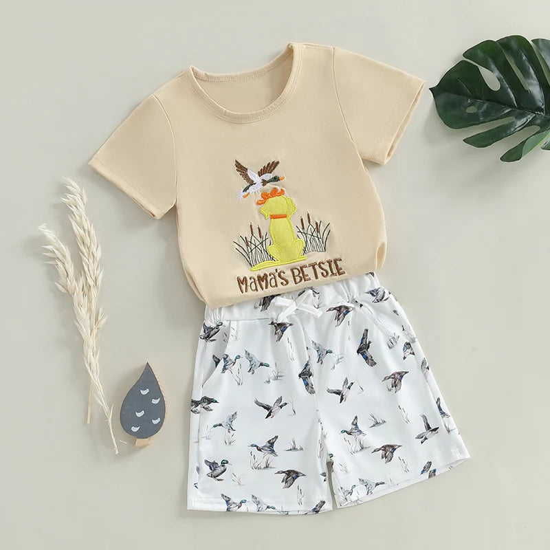 2025-01-15 Lioraitiin Toddler Baby Boy Duck Outfit Short Sleeve T-shirts Elastic Waist Shorts Summer Outfit