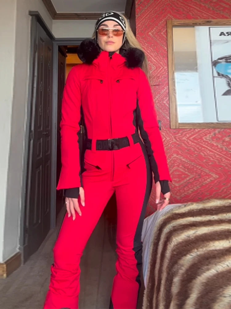Fur-Trimmed Hooded Ski Suit