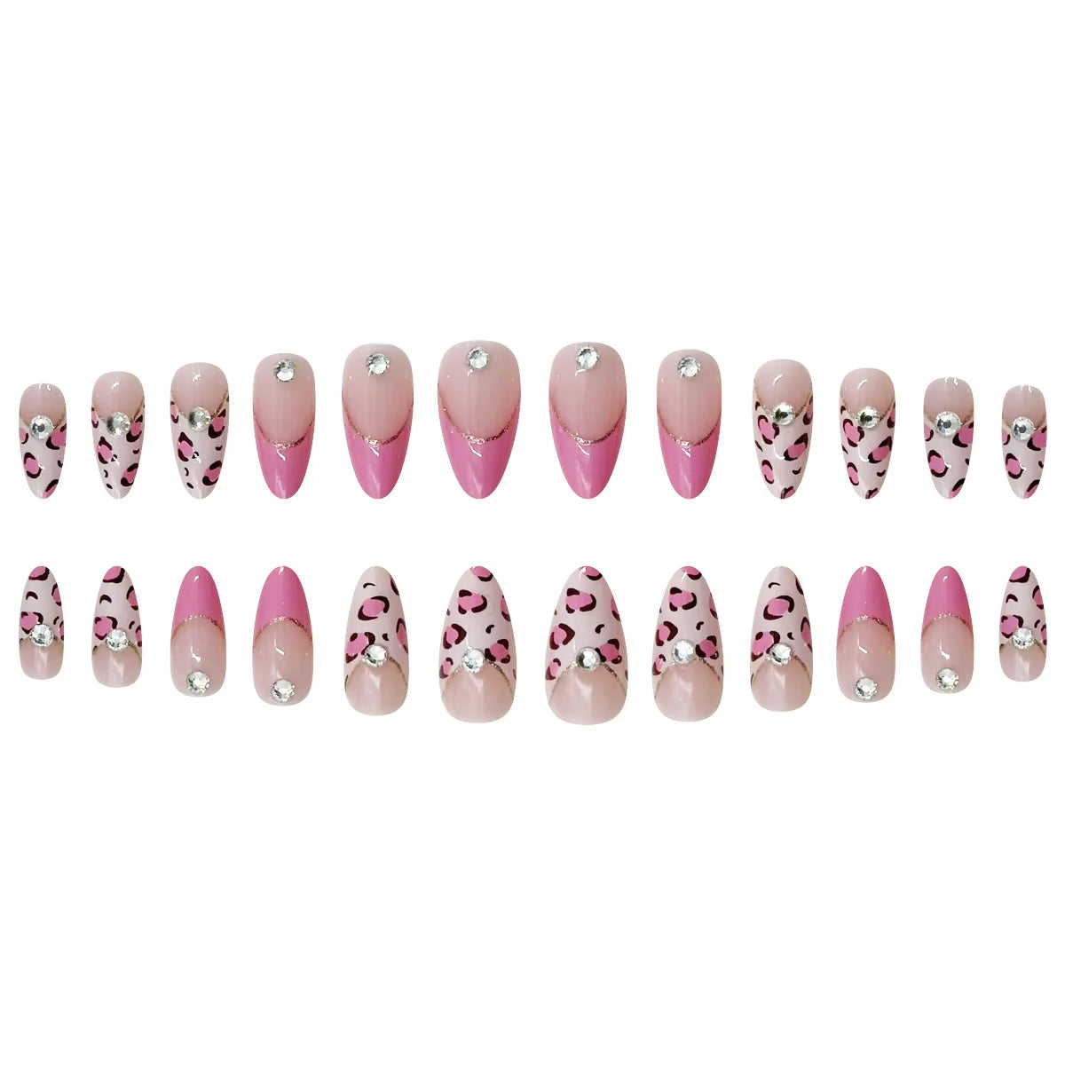 24pcs Pink Leopard Print Fake Nail Tips y2k Spicy Girls French Almond Press on Nail Wearable Detachable Sweet Korean False Nails