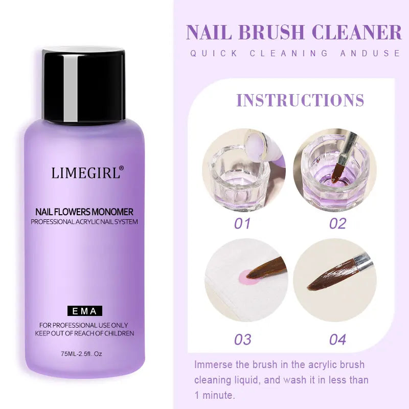 LIMEGIRL Nail Acrylic Powder and Liquid Monomer Nails Art Decoration Kit Crystal Nail Glitter 3D Nail Tips Carving Tools