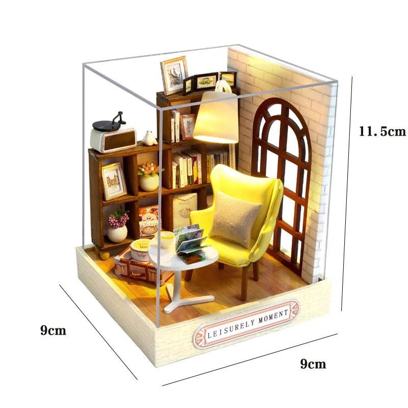 Wooden Miniature Doll House DIY Handmade Assembly Model Building Kit With Dust Cover