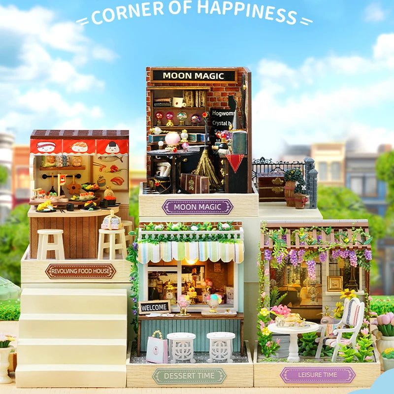 Wooden Miniature Doll House DIY Handmade Assembly Model Building Kit With Dust Cover