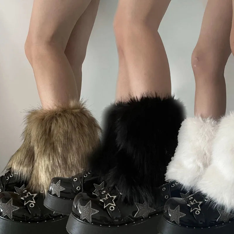 3 Colors 15cm Thicken Faux Furs Plush Leg Warmers