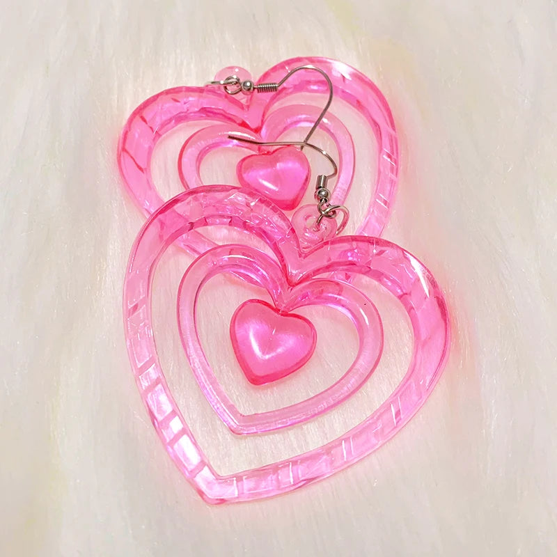 Pink Hollow Out Heart Earrings