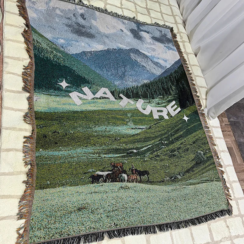 Snow Mountain Forest Cotton Thread Woven Blanket