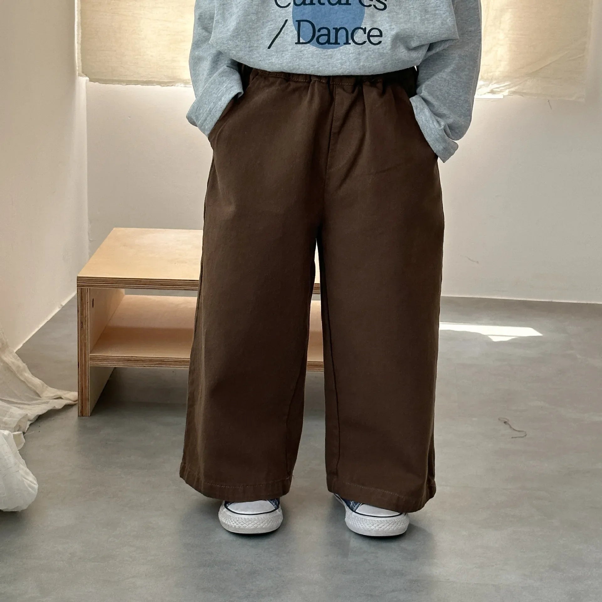 Autumn New Kids Wide Leg Pants 2-10Y  Cotton Loose Solid Color Fall Casual Baggy Trousers with Pocket Korean Children Clothes