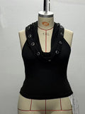 Hooded With Metal Rings Sleeveless Top