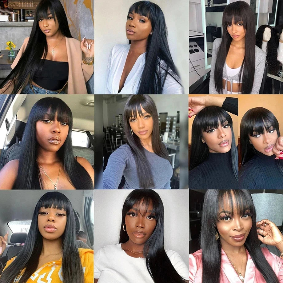 Silky Straight Human Hair Wigs With Bang