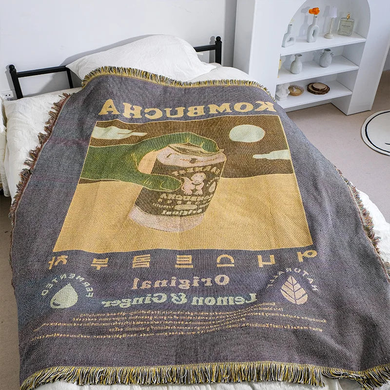 Ins Kombucha Illustration Cartoon Throw Blanket