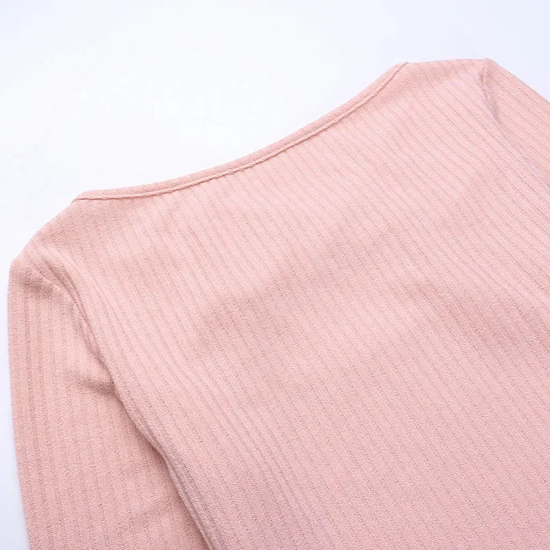 Hollow Out Sexy Long Sleeve Top for Women Spring Mesh Red Short Fitting Knit Sweater  Winter Thin Tops Sweet E8FH