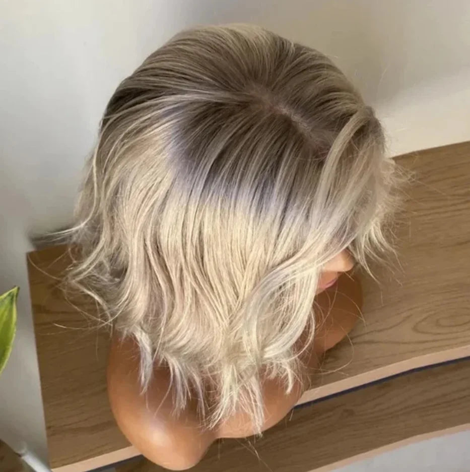 Wavy Ombre Ash Highlighted Middle Part Cut Lace Front Wig