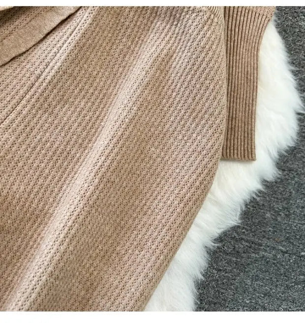 Zipper Hooded Slim Fit Knitted Sweatshirt Set