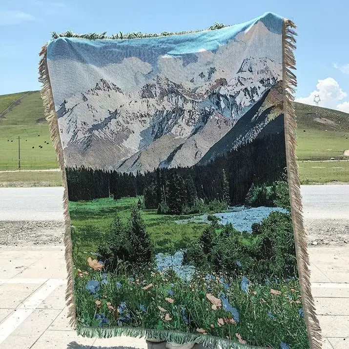 Snow Mountain Forest Cotton Thread Woven Blanket