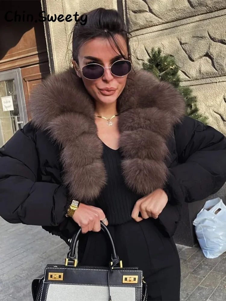 Street Faux Fur Collar Cropped Coat