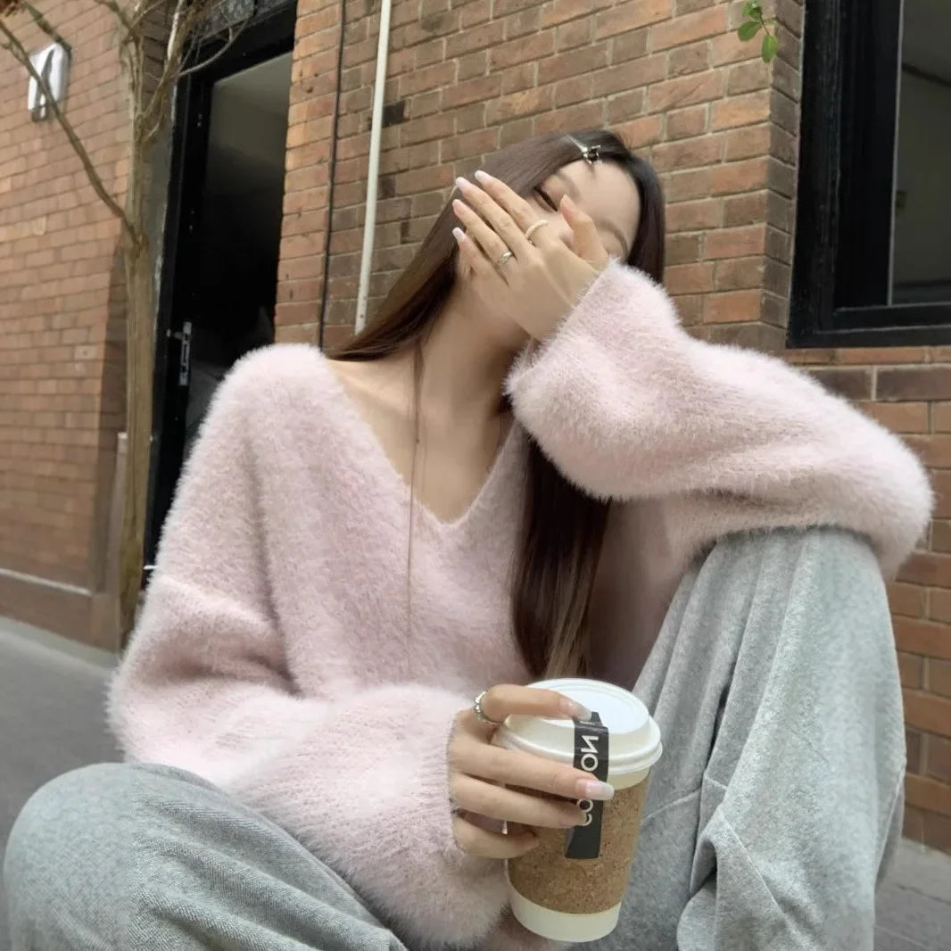 V-Neck Long Sleeve Knitted Top