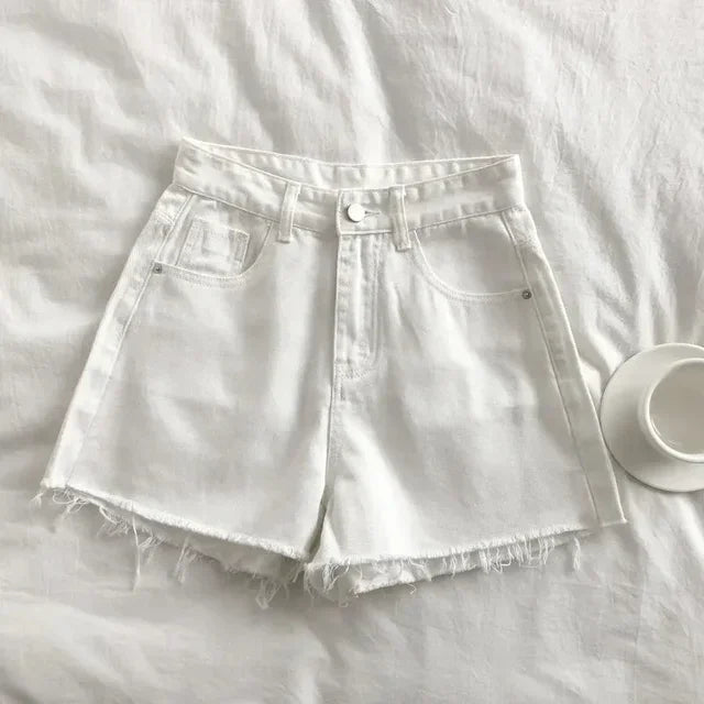 High Waisted Raw Edge Denim Shorts