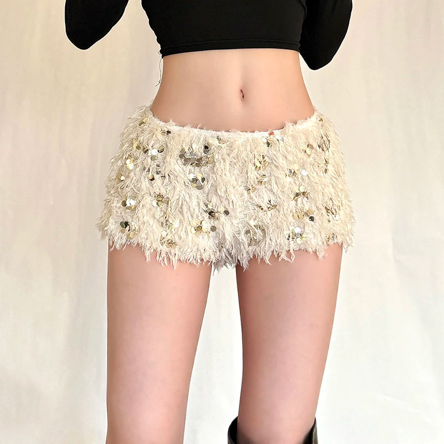 Furry Tassel Mini Shorts