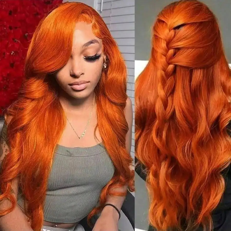 200% Body Wave 13x4 Lace Frontal Human Hair Wigs Ginger Orange Transparent Lace Wigs Human Hair Pre Plucked With Baby Hair