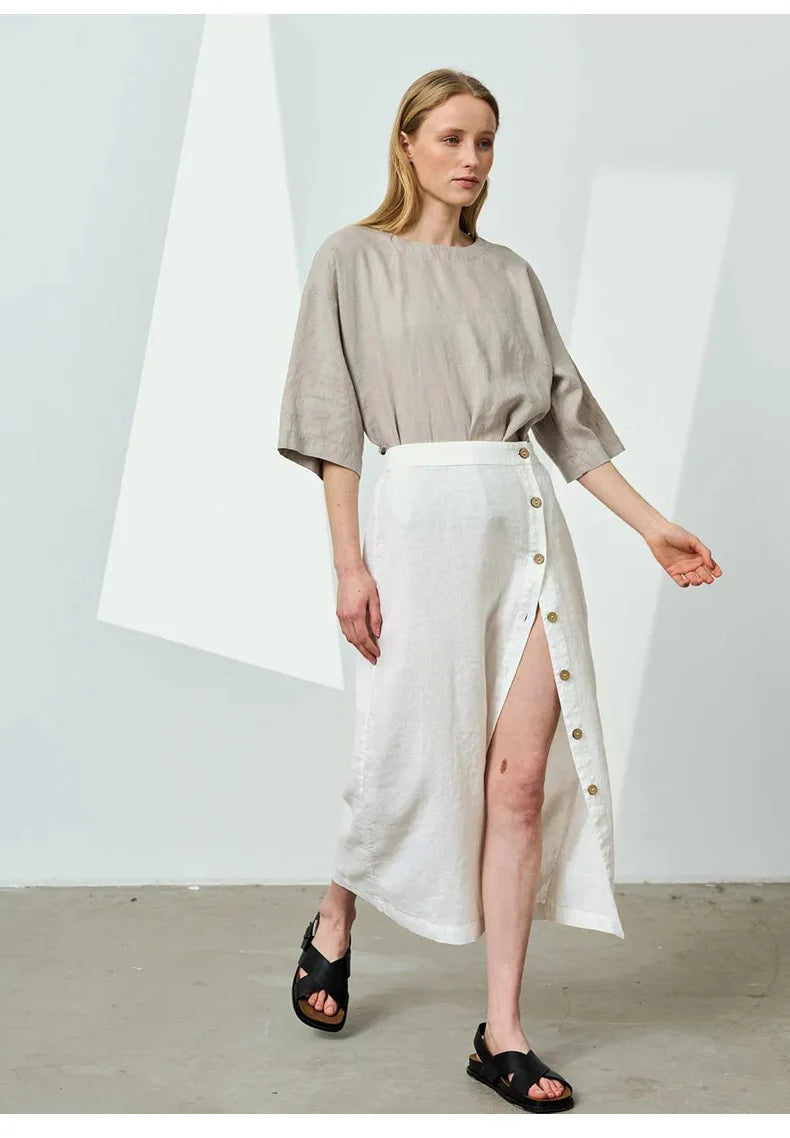 Linen Cotton Side Split Skirt