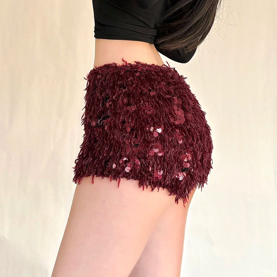 Furry Tassel Mini Shorts