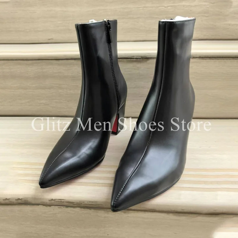 Pointed Chunky Heel Boots