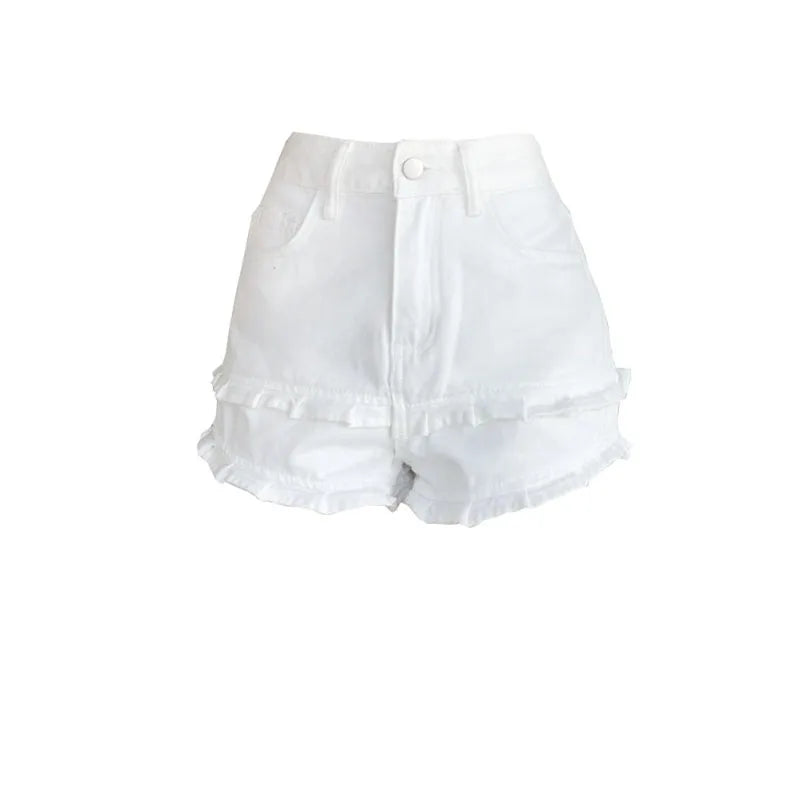 Double Ruffle Denim Shorts