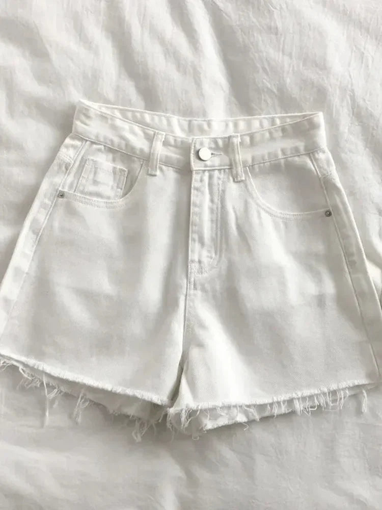 High Waisted Raw Edge Denim Shorts