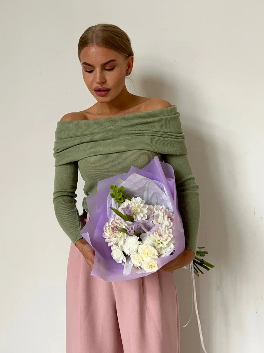 Women Knitted Wool T-shirt Slim Fit Long Sleeve Autumn Winter Chic Off Shoulder Basic Sweater Streetwear Pullovers