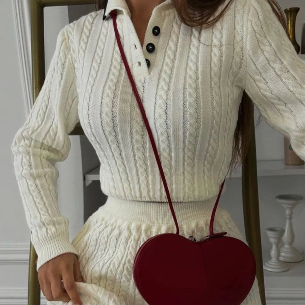 Patchwork Contrast Long Sleeve Lapel Pullover And High Waist Mini Skirt Outfit