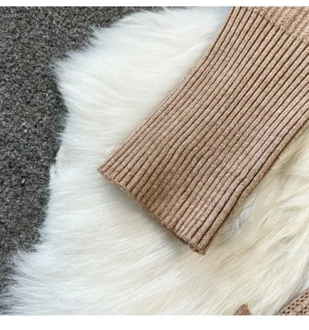 Zipper Hooded Slim Fit Knitted Sweatshirt Set