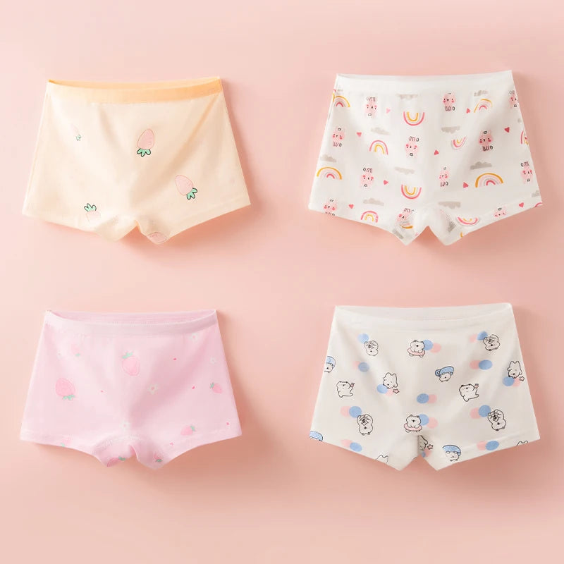 4PCS/set Girl Underwear Cotton Cute Cartoon Pet Cat Children Shorts Cute Lovely Underpants Soft Little Girls Kids Boxer Panties