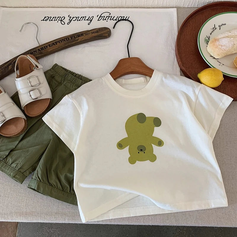 Summer Clothing Baby Boys Cartoon Printed T-shirt Round Collar Loose Casual Tshirts Children Clothes Short Sleeve Tees Tops