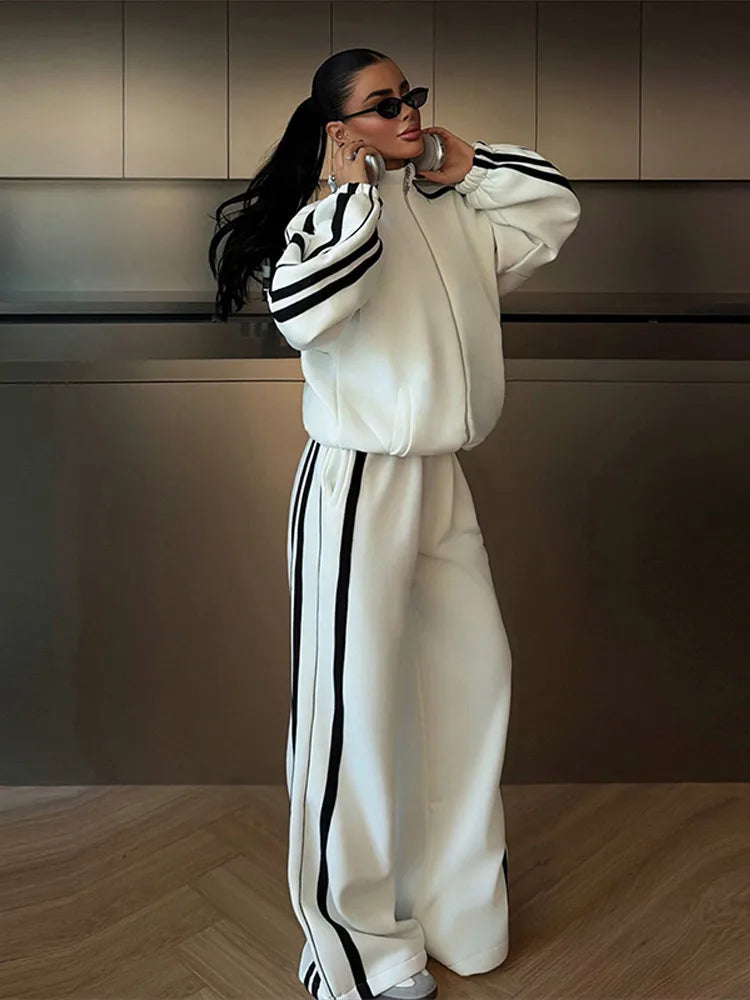 Stripe Contrasted Sweatshirt Pant Set