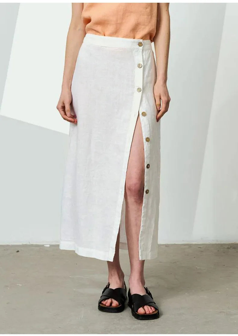 Linen Cotton Side Split Skirt
