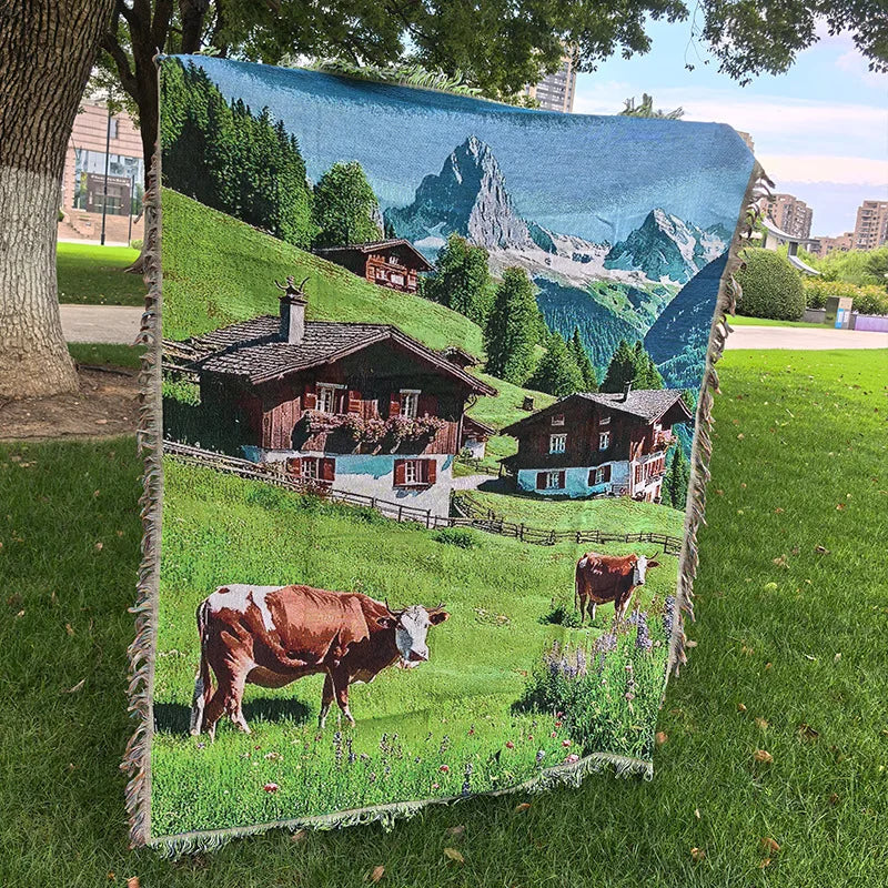 Snow Mountain Forest Cotton Thread Woven Blanket