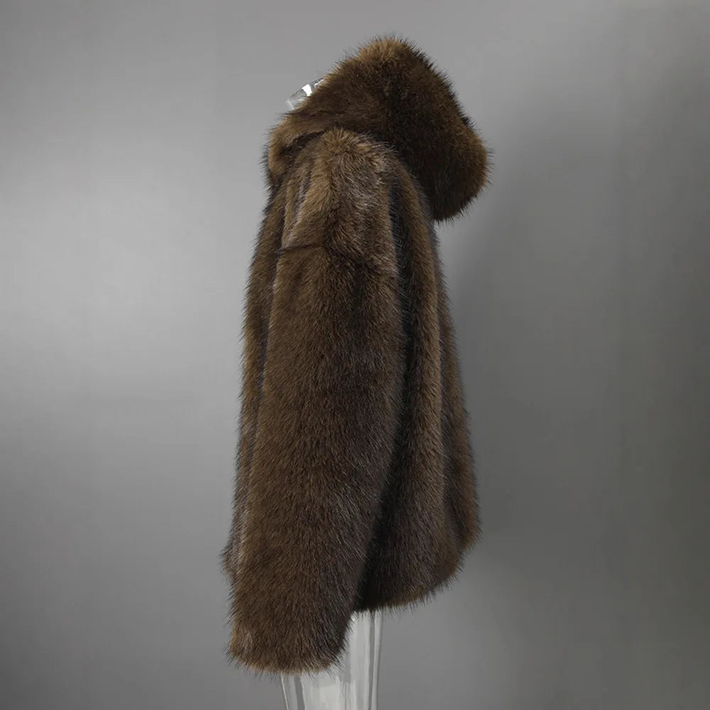 Hooded Faux Mink Sweater