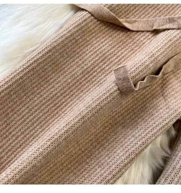 Zipper Hooded Slim Fit Knitted Sweatshirt Set