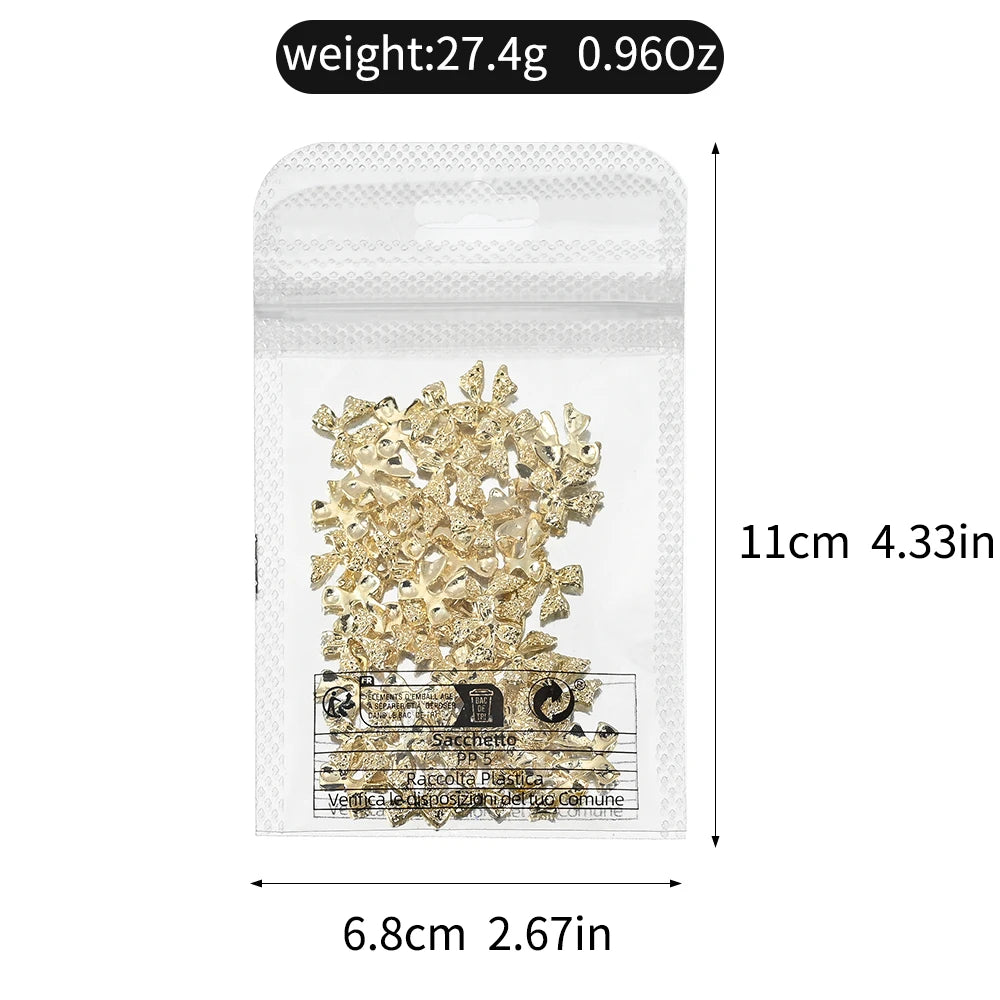 50Pcs Gold/Silver Metal Alloy Ribbion Bowknot Nail Charms 10x11mm Alloy Bowknot Nail Art 3D Luxury Metal Bow Manicure Parts